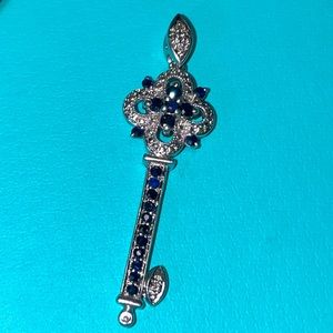 Zales sterling silver and navy blue key pendant - 925 GAI